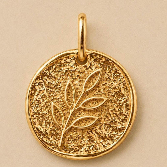 Olive Branch Coin Pendant Charm Necklace Peace Symbol Jewelry Meaningful Gift for Her Gold Pendant