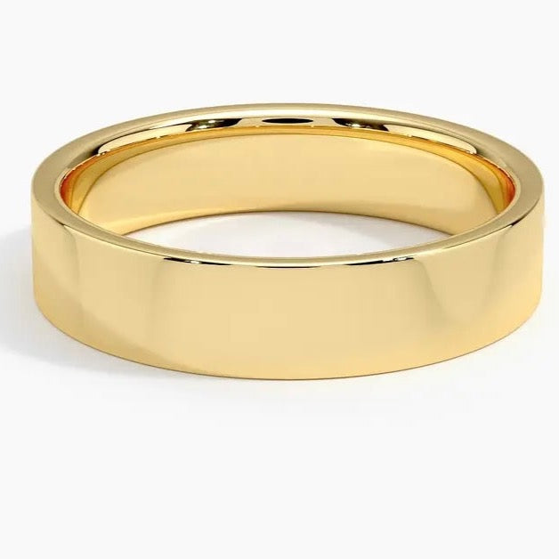 Gold Traditional Plain Flat Mens Wedding Bands 5mm