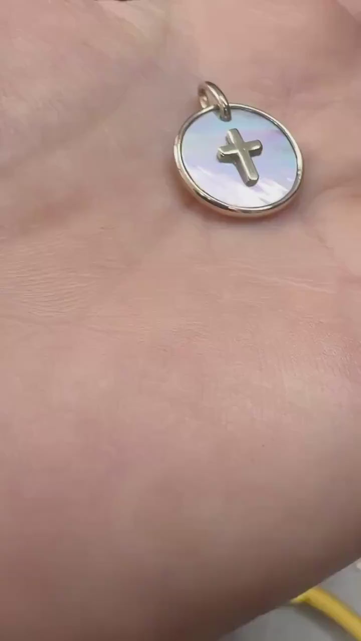 Mother of Pearl Pendant Cross Star Moon Heart Charm 14K Solid Gold Meaningful Jewelry Gift for Her