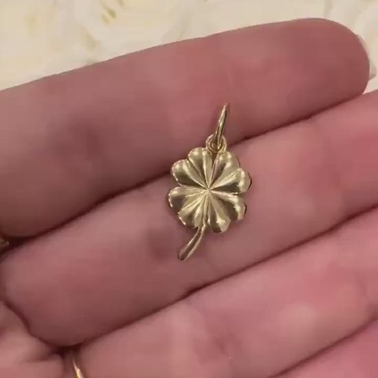14K Solid Gold Four Leaf Clover Charm Pendant Necklace Lucky Irish Jewelry Gift