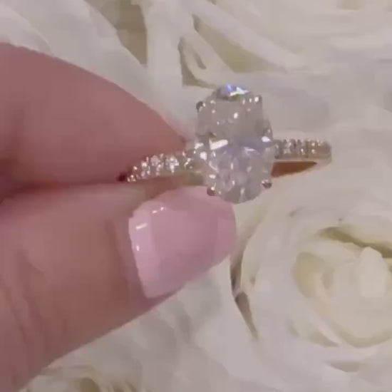 Oval Lab Grown Diamond  2CT Engagement Ring  Solitaire Gold Band Bridal Wedding Jewelry
