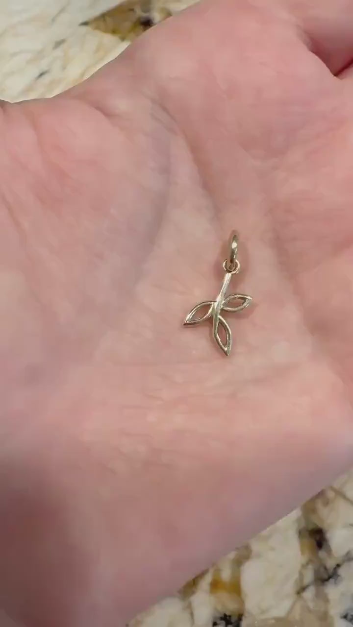 14k Gold Dainty Olive Branch Minimalist Add On Charm Tiny Solid Jewelry Build Your Own Pendant Gift Women