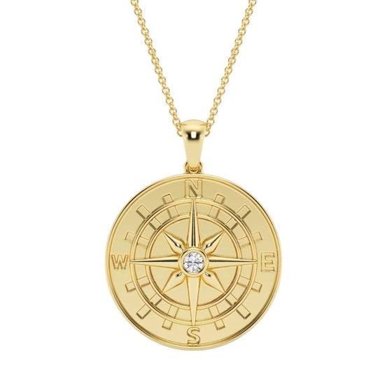 Mens Gold Compass Pendant
