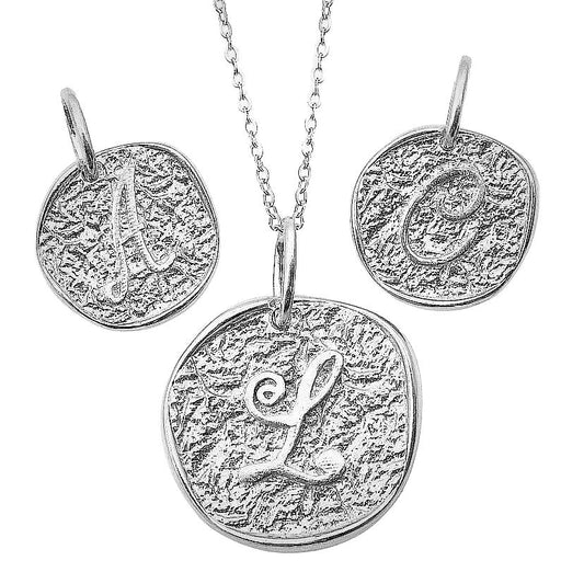 Silver Initial Coin Pendant Charm