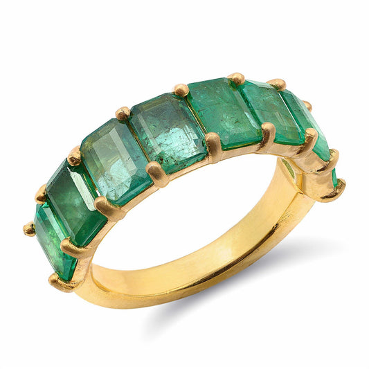 18k Emerald Band Ring in yellow gold - bluejay fine jewelry solid gold
